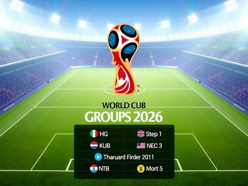 Visual concept of a World Cup draw ceremony with balls and flags