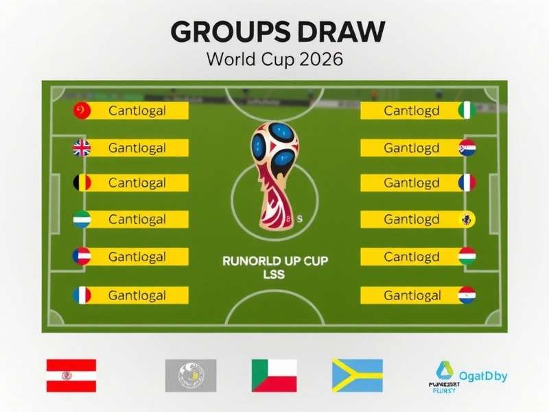 FIFA World Cup draw ceremony illustration with balls and flags