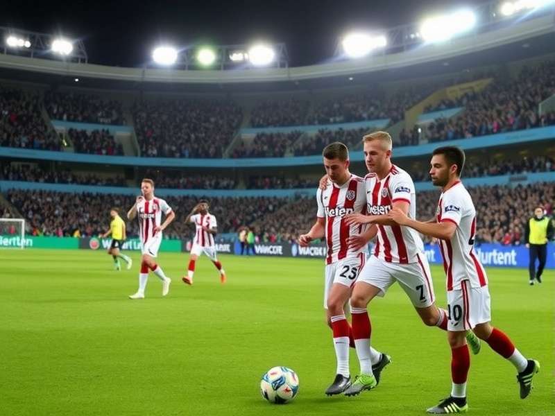 Dynamic shot of a football World Cup stadium packed with fans, focusing on the centre circle