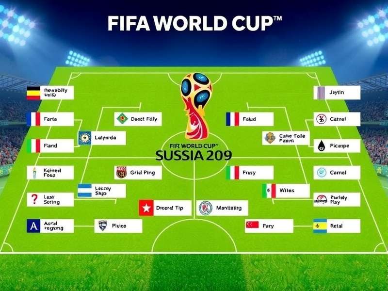 A detailed illustration of a FIFA World Cup knockout stage bracket on a stadium screen
