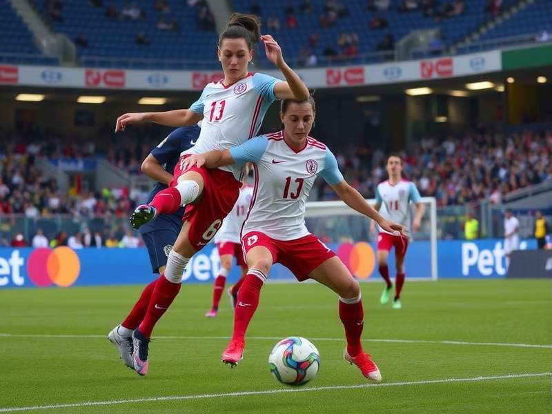 Dynamic football match scene with players contesting for the ball