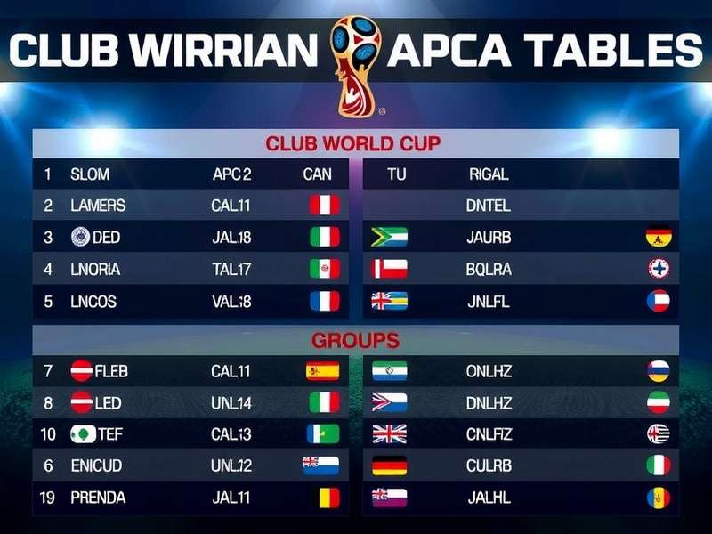 Visual simulation of the 2025 FIFA Club World Cup groups table showing teams and fixtures